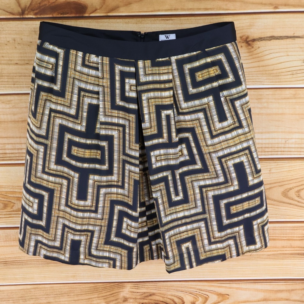 Worthington A-Line Skirt Womens Sz 14 Black Brown Geometric 100% Polyester Lined